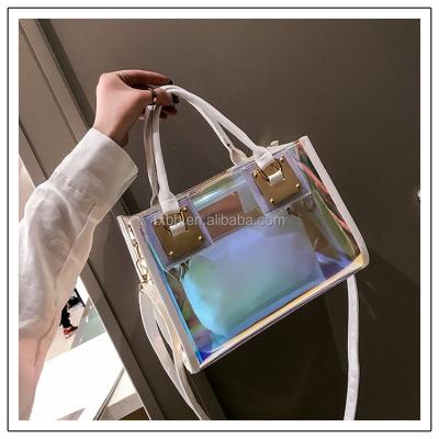 China High Quality 2pcs Women Fashion Shoulder Bag Jelly Clutch Purse Transparent Clear Handbag for sale