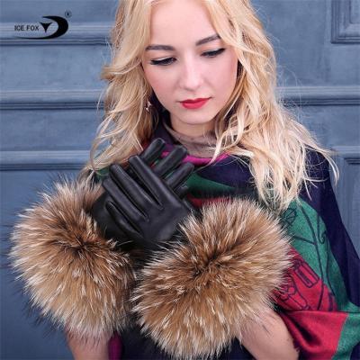 China Factory Fashion Warm Cozy Comfortable Sheepskin Winter Cute Mittens Wool Lined Fur Leather Gloves for sale