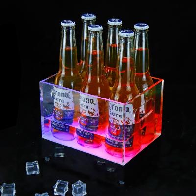 China 6 bottle party nightclub viable ktv plug square custom logo Champagne Whiskey wine beer bucket led luminous ice bucket acrylic for sale