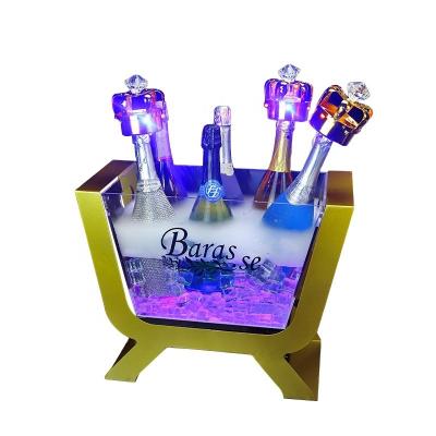 China Viable Party Nightclub Wedding Supplies Customize High Quality Boat Shaped LED Champagne Whiskey Wine Beer Ice Bucket With Stand for sale