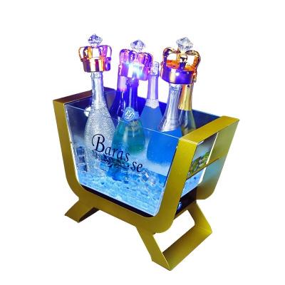 China Viable Nightclub Wedding Supplies High Quality Customize LED Gold Champagne Whiskey Wine Bucket Beer Ice Barrel With Stand for sale