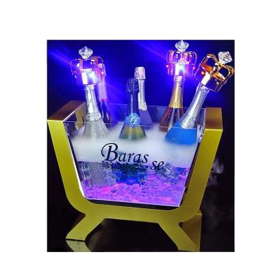 China Viable High Quality High End Nightclub Customize Whiskey Glowing Gold Barrel With Stand LED Champagne Wine Beer Ice Bucket for sale