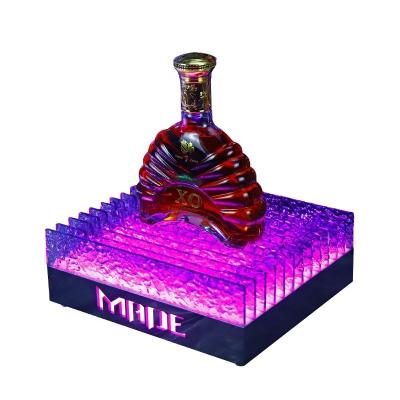 China New Customized LOGO Led Lighted Bottle Display Bar Shelf Wine Seat Champagne Whiskey Bottle Glorifiers Led Light Acrylic Base for sale