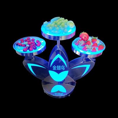 China Hot Eco-friendly Lounge Nightclub Bar Party Hotel Restaurant Serving Tray Fruit Vegetable Clover Stainless Steel LED Glowing Fruit Dish for sale