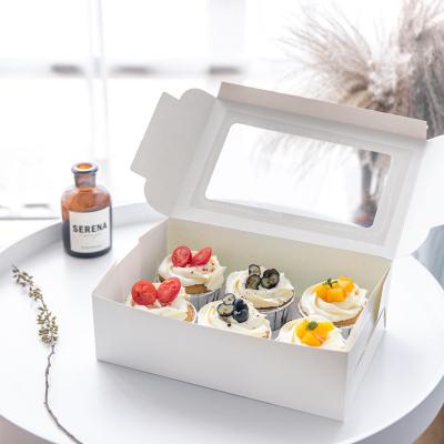 China Recyclable Cupcake Box Packaging Gift Box With 6 Hole Insert And Window for sale