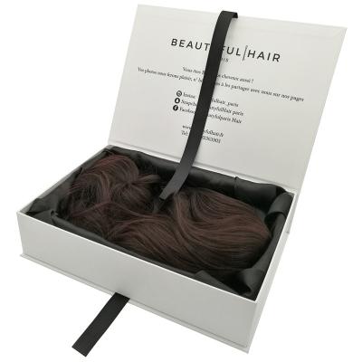 China Reused Materials Logo Luxury Wigs Box Custom Made with Satin Hair Makeup Scarf Flip Cardboard Beauty Box Magnetic Packaging with Ribbon and Silk for sale