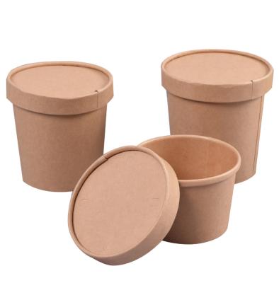 China Recyclable Kraft Takeaway Hot Soup Bowl With Lid For Fast Food Paper Container For Food for sale