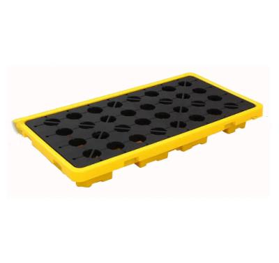 China Eco-friendly 2 Drums Anti Leak Bunded Plastik Pallet Large Leakless Capacity Low Profile Spill containment plastic tray for sale