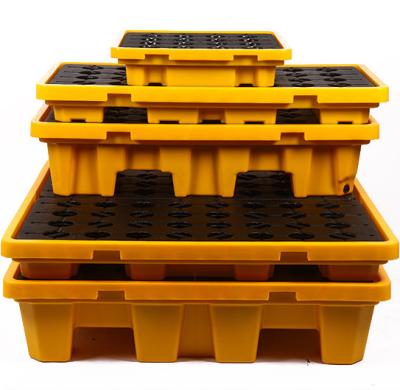 China Eco-friendly 4 Drum &2drum &1drum  Spill Containment Pallet For Oil Chemicals Anti Leakage Safety Storage plastic tray for sale