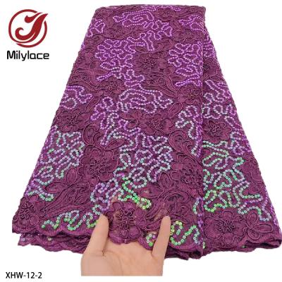 China Sustainable Women Dresses African Flower Embroidery French Nigerian Net Sequin Lace Fabric for sale