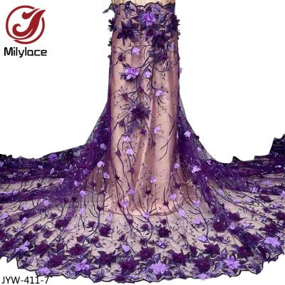 China Viable Wedding Lace 2021 Embroidered Lace Fabric 3d Flower Embroidery French Tulle Lace Fabric for sale