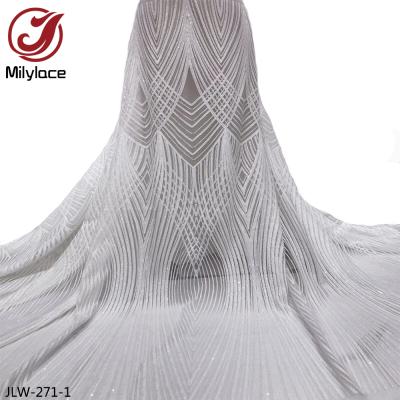 China French wedding lace fabric viable white elegant white bridal flower embroidery sequin lace fabric for sale