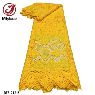 China Viable sheer yellow flowers embroidered guipure lace fabric african guipure embroidery cord lace fabric for sale