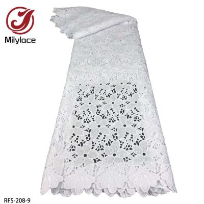 China Viable White Guipure Lace Wedding Dress Flower Embroidery Polyester Cord African Nigerian Cord Lace Fabric for sale