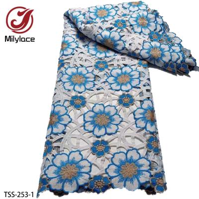 China Viable Wholesale Guipure Embroidery Flower Lace Fabric African Cord Lace Fabric for sale