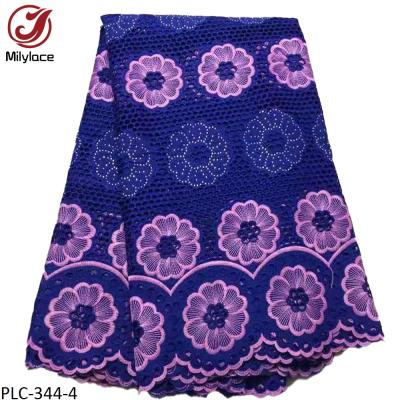 China Viable Embroidery African Swiss Cotton 100% Dry Voile Fashion Lace Fabric With Stones for sale