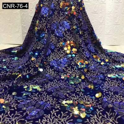 China Viable African Round Sequins Embroidered Velvet Fabric Winter Clothes Fabric Velvet Lace Fabric Beautiful Large for sale