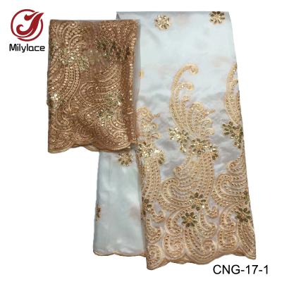 China Sustainable African Gold Embroidery Sequin Styles George Lace Fabric for sale