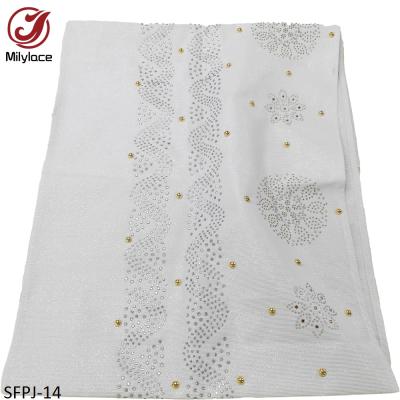 China Soft African Women Tippet Shawl Matching Weeding Dress White Sego Gele Nigerian Scarf With Stones Beads for sale