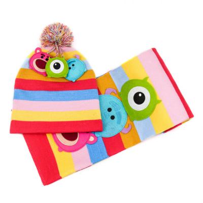 China Custom Knitted Colorful Winter COMMON Beanie Hat Scarf Kids Winter Hat Stripe Set for sale