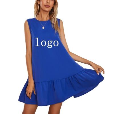 China New Arrival Anti-Static Design Round Neck Ruffle Sleeveless Summer Dresses Loose Waist High Quality Shirt Drop Style Boho Royal Blue Dress for sale