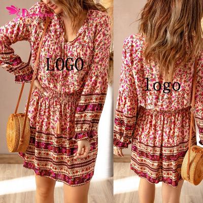 China Custom Made Anti-Static Boho Midi Pink Split Floral V-Neck Summer Label New Arrival Elegant Casual Outfits for sale