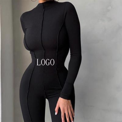 China 2021 new fashion autumn and winter new fashion solid color sports QUICK DRY casual overalls high collar tight waist high body suit for sale