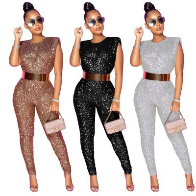 China New Breathable Falling Hot Sequins Sexy Sleeveless Thin Overalls Women Without A Belt Elegant Overalls Women for sale