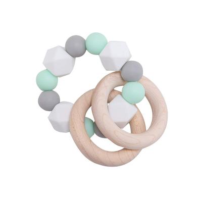 China 100%food Grade Silicone Teether Bpa Free Silicone Baby Teether Toy Wooden Teether With Beads For Babies for sale