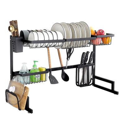 China Sustainable 2 Tier Stainless Steel Dish Rack Kitchen Organizer Shelf Dish Drying Dish Rack Over The Sink Countertop Storage Racks And Racks for sale