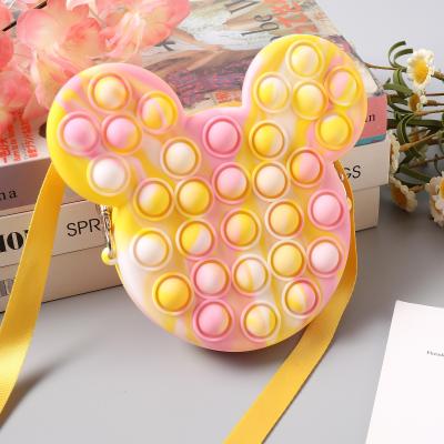 China New POP Mickey Cartoon Silicone Wallet Coin Purse Shoulder Lady Bag Soft Cute Soft Push Bubble Educational Toy for sale