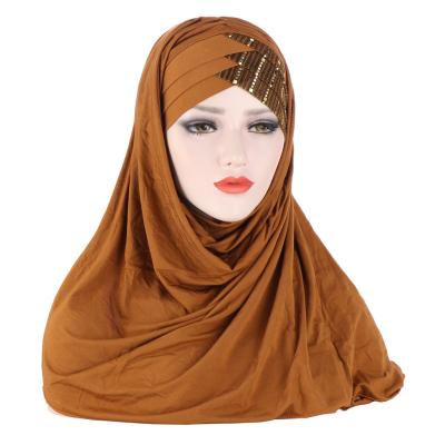 China Polyester Silk Luxury Sequin Women Headscarf Wholesale Milk Turban Two Piece Set for sale