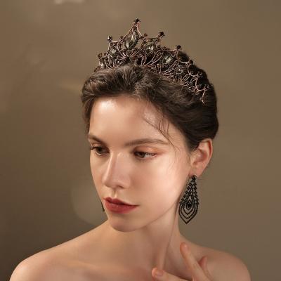 China Black Rhinestone Alloy Crown Sweet Elegant Bridal Ladies Baroque Crown Birthday Party Jewelry Retro for sale