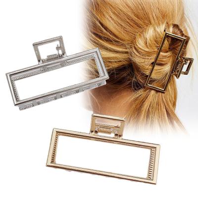 China High quality ! Hair Accessories 7CM Silver Medium Big Vintage Alloy Ponytail Rectangle Alloy Metal Hair Claw Single Hollow Claw for sale