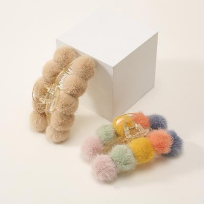 China High quality ! 2022 Winter Soft Acrylic Hairy Ball Hair Claw Pom Pom Hair Clip Pompom Clips 9.5cm Hair Slings Accessories for sale