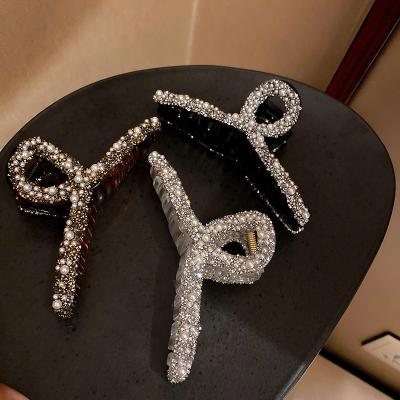 China High quality ! Luxury Resin Glitter Hair Claw Clips Women Ladies Hair Accessories Big Large Rhinestone Hair Claw Adult Pearl Hair Claw Clips for sale