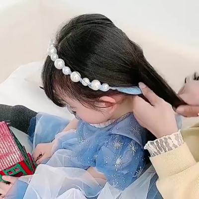 China Cheap Fashion Kids Hair Bands Sweet Bowknot Ribbon Wrapped Pearl Headband Girls Birthday Hair Accessories for sale