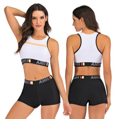 China FS Swimwear High Waisted Antibacterial Sports Swimsuits Two Pieces Women Letter Swimwear Beach Suits Wetsuits Diving Surfing Shorts for sale