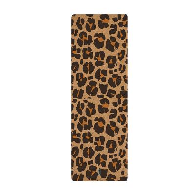 China Yoga Exercises Customizable Leopard Pattern Non Slip Eco-Friendly Natural Rubber Cork Yoga Mat for sale