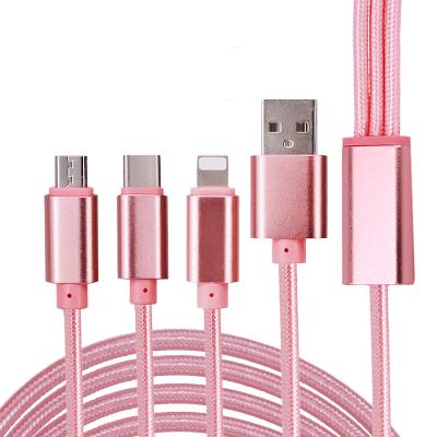 China Mobile Phone Production Factory Multi Quick Charging Charger Cable Nylon Braided 3 in 1 USB Cable for sale