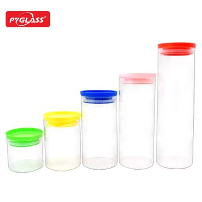 China New Arrival Viable Borosilicate Glass Storage Jars With Airtight Plastic Lid Heat Resistant Food Jar for sale