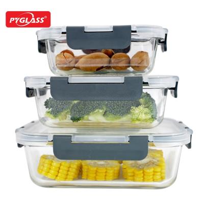 China Sustainable Plastic Food Container EASYLOCK 3set Lunch Box Lid Microwave Safe Meal Preparation Glass Storage for sale