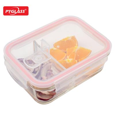 China Freshness Preservation Customized High Borosilicate Small Bpa Free Glass Food Container 2 Compartment PP Lid For Snacks Airtight Storage With Air Vent for sale