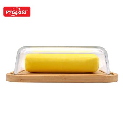 China Sustainable Hot Sale Product High Borosilicate Glass Butter Box With Bamboo Lid for sale