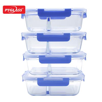 China SLYPRC Sustainable Glass Meal Prep Containers 2 Compartment With Airtight Lid for sale