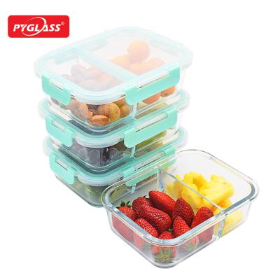 China [Premium 4 Sets] Viable Glass 2 Compartment Meal Prep Food Storage Container with Snap Lock Lid for sale