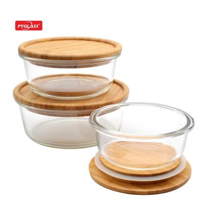 China Bamboo Hot Lid Borosilicate Round Freshness Preservation Glass Container For Kitchen Oven Food Meal Prep With Vent Safe Normal 2 Pieces for sale