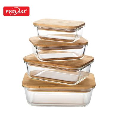 China New Trend Sustainable Bamboo Lid Airtight Glass Food Storage Boxes Set Eco-Friendly Meal Prep Containers for sale