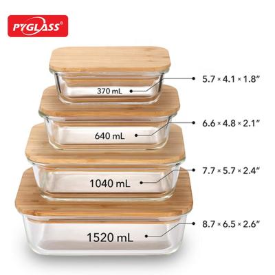 China Sustainable PIE GLASS Quality Products Microwave Oven Safe Glass Chinese Food Container With Bamboo Lid for sale