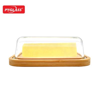 China Sustainable New Trend Glass Lid Bamboo Butter Boxes Eco-friendly Bamboo Butter Dishes With Glass Lid for sale